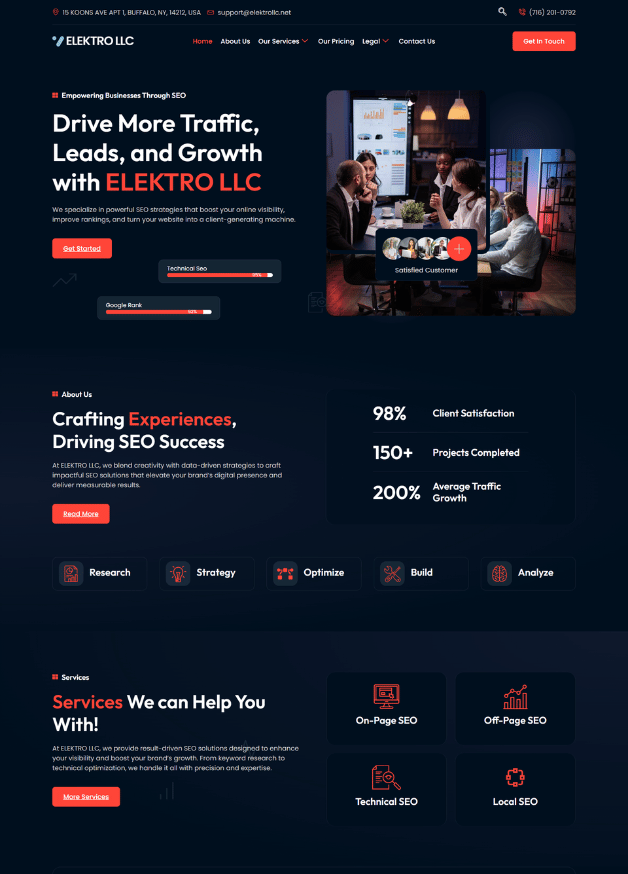 Elektro LLC website crafted by Webzo – SEO Services for Businesses