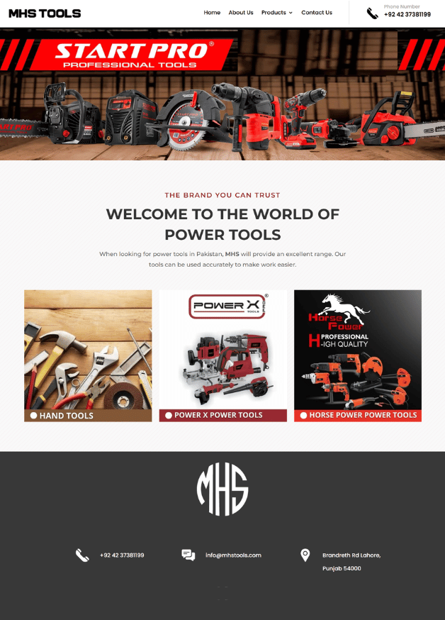 MHS Tools website built and optimized by Webzo – Web Development Services